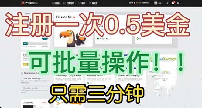 【副业项目6345期】国外项目注册一次0.5美金 只需三分钟无脑操作 可批量放大 小白工作室福利缩略图